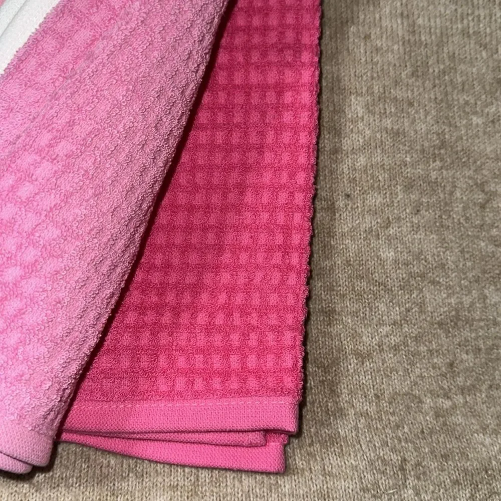 CR Valentine’s Day Pink White Metallic Gold Cotton Tea Kitchen Towels 3 Pack